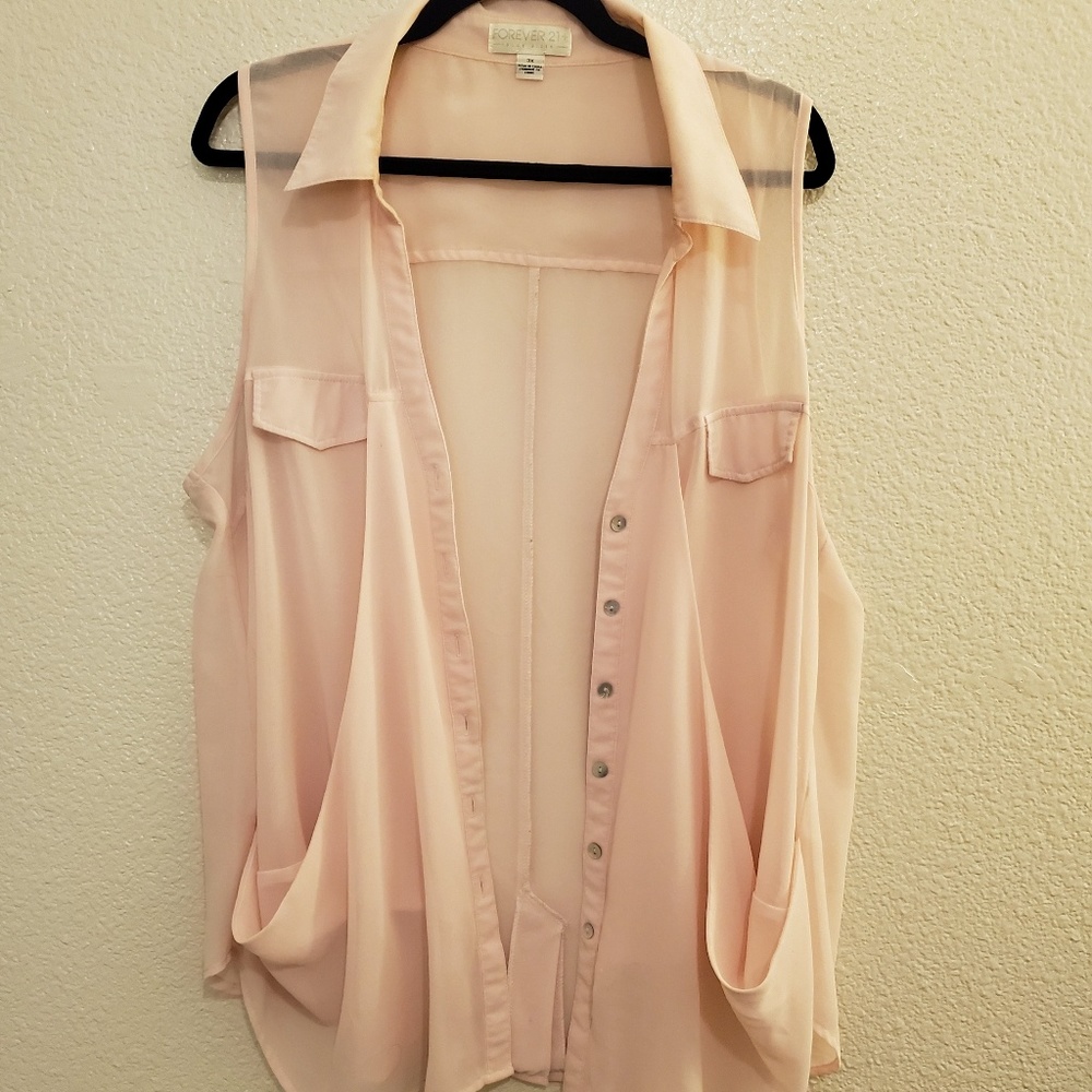 Sleeveless Blush Button Up